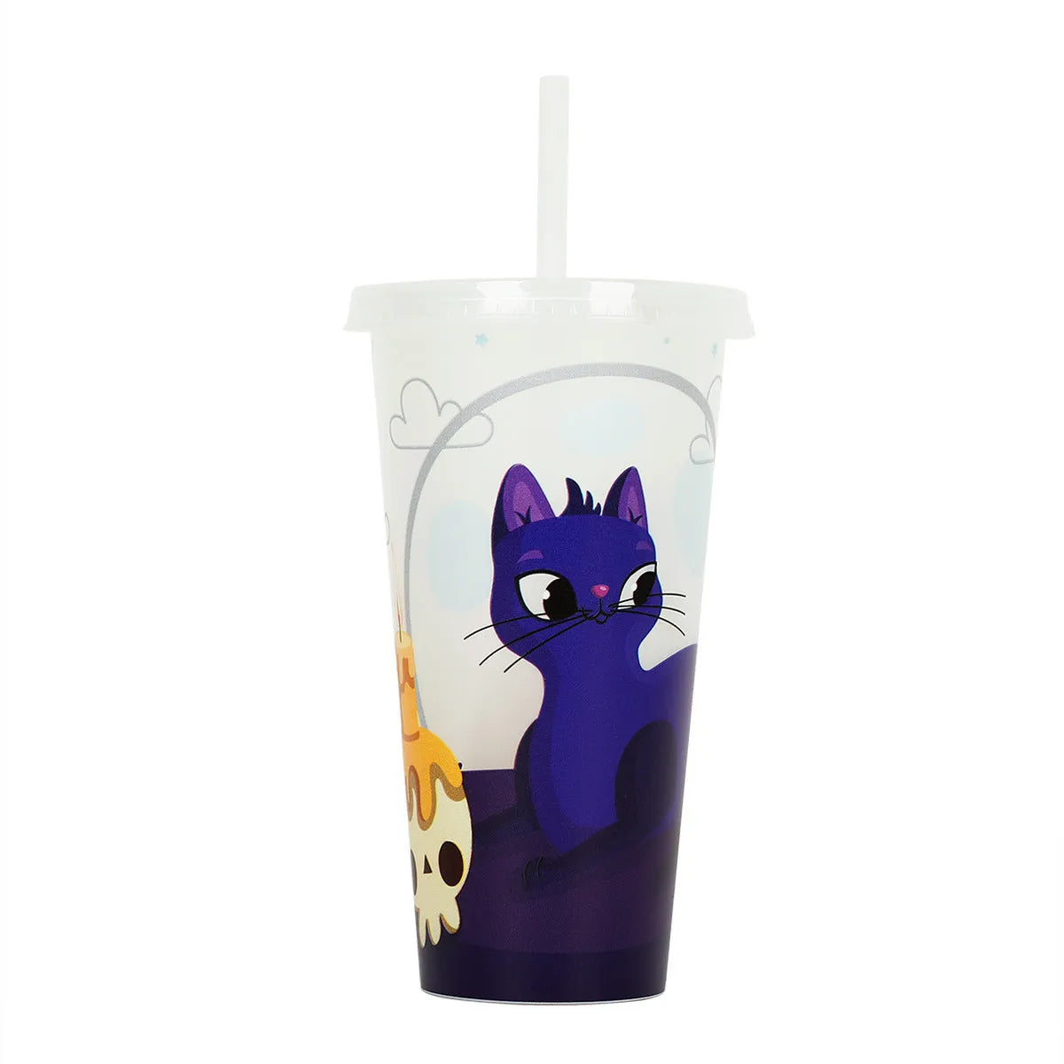 720ml Halloween plastic cup with luminous straw in one of six colours, showing cylindrical shape.