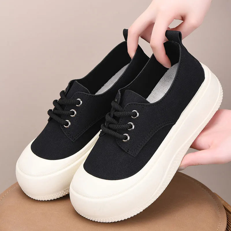 Women's camel suede platform loafers with a 4CM thick sole and round toe lace-up front.