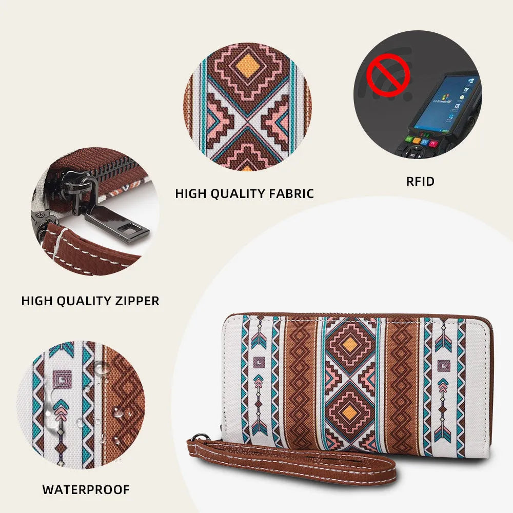 Bohemian stripe canvas RFID-blocking wallet in multiple colours with anti-theft protection