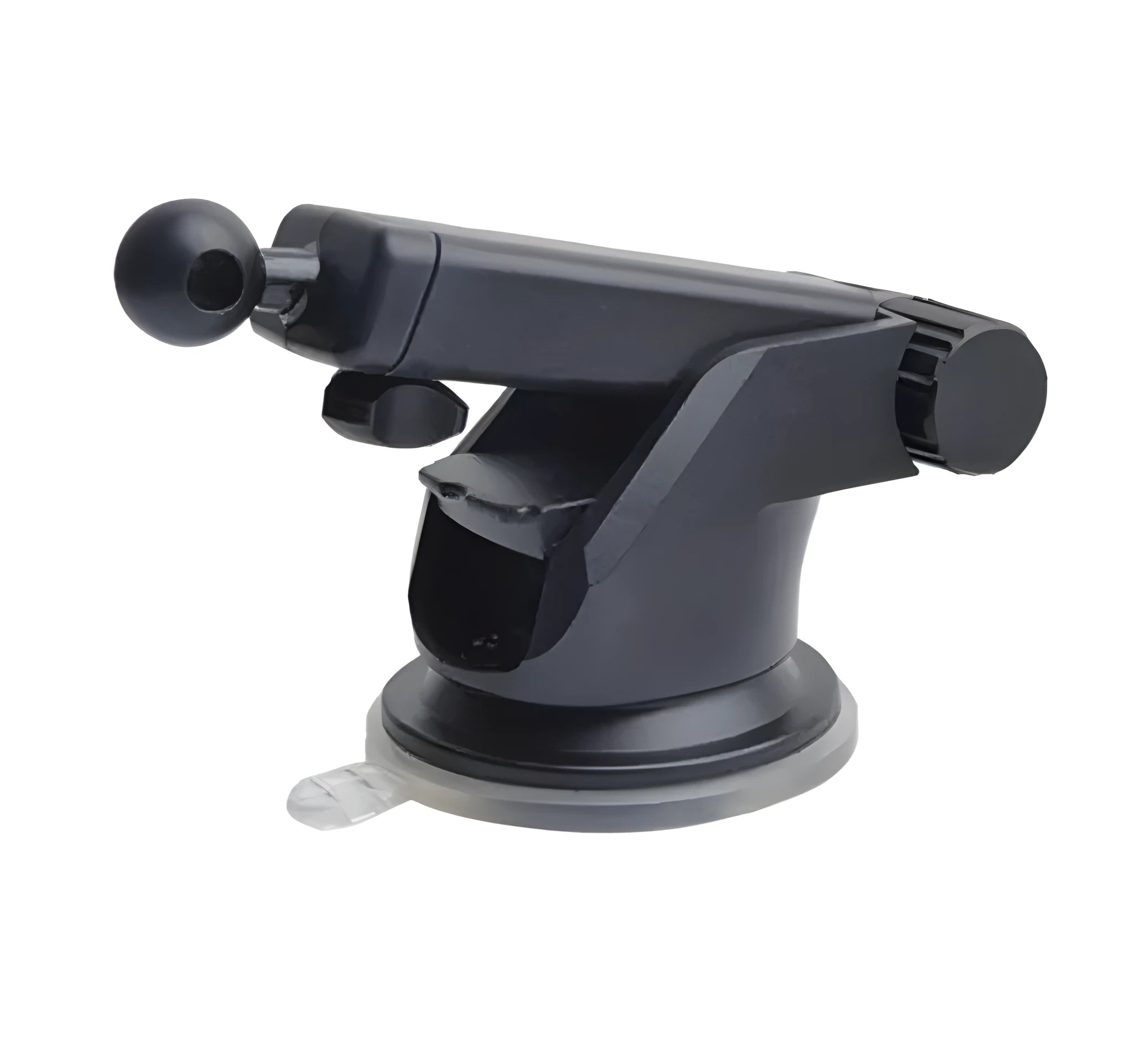 Universal telescopic car phone holder with adjustable long arm on a dashboard.