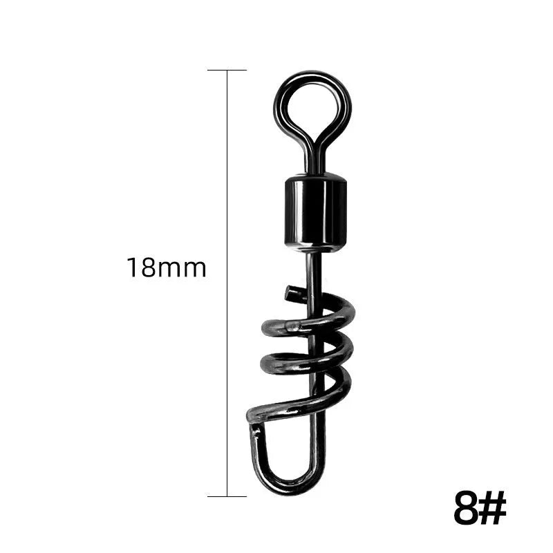 Stainless steel fishing swivel connector showing 8-shaped ring design with rotating centre joint