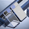 Lens sliding iPhone case in multiple colours showing the back cover with colour contrast design.