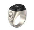 Zikr1 smart ring with OLED display showing prayer times, available in black, green, rose gold, and silver colours