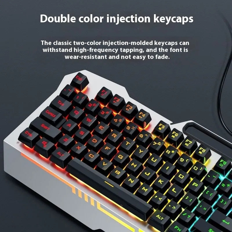 F3010 black and white metal gaming keyboard, mouse, and headset bundle with single-colour LED backlighting.