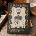 Retro art A5 notebook with gothic style cover designs showing rabbit motifs, forest themes, and fruit patterns