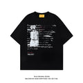 Men's black retro hip hop T-shirt with white letter printing and raglan sleeves