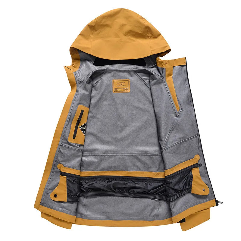 Unisex ski suit in windproof waterproof veneer fabric with double plate construction