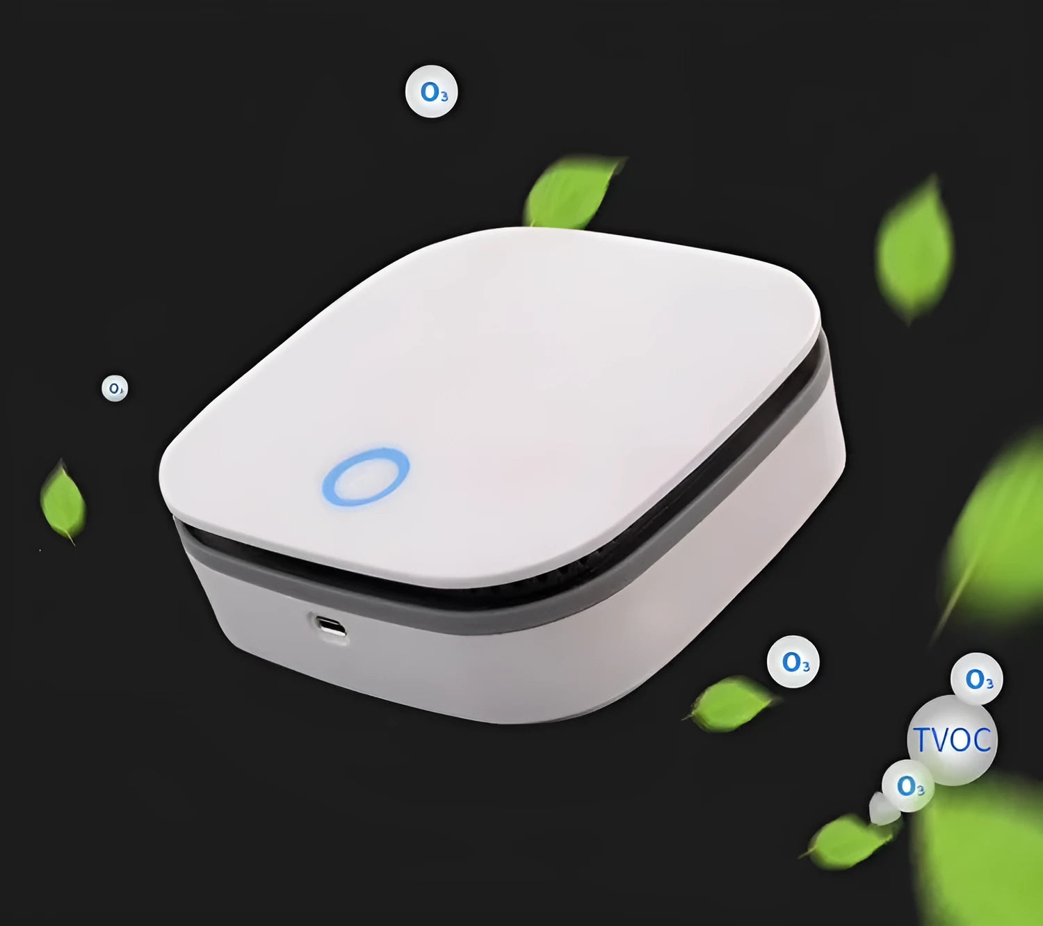 White USB-powered air purifier with negative ion sterilisation for car and small space use