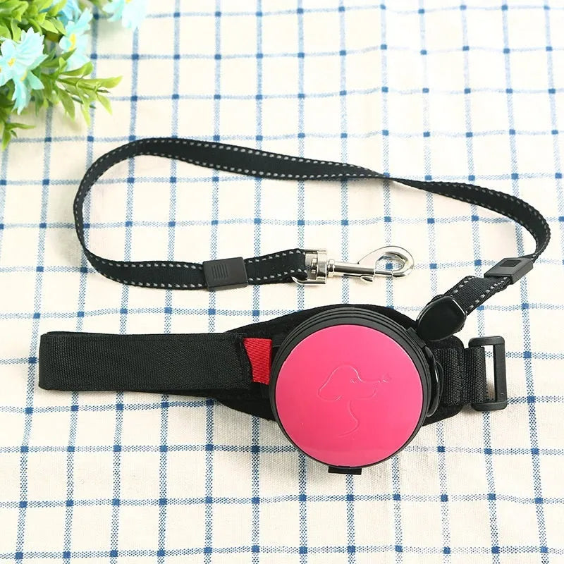 Retractable dog leash with extended nylon cord in vibrant orange colour, showing handle and explosion-proof design.