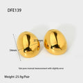 Geometric stainless steel ear studs with a glazed 18K gold electroplated finish and linear design details.