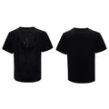 Men's loose-fit black polyester t-shirt with three-dimensional cutting and short sleeves