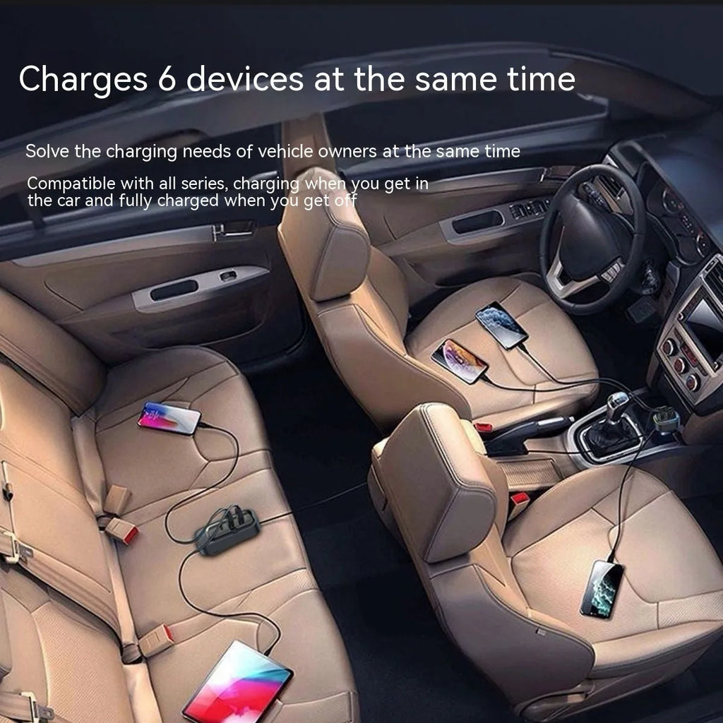 Automatic retractable car charger with four USB ports for fast charging in vehicle