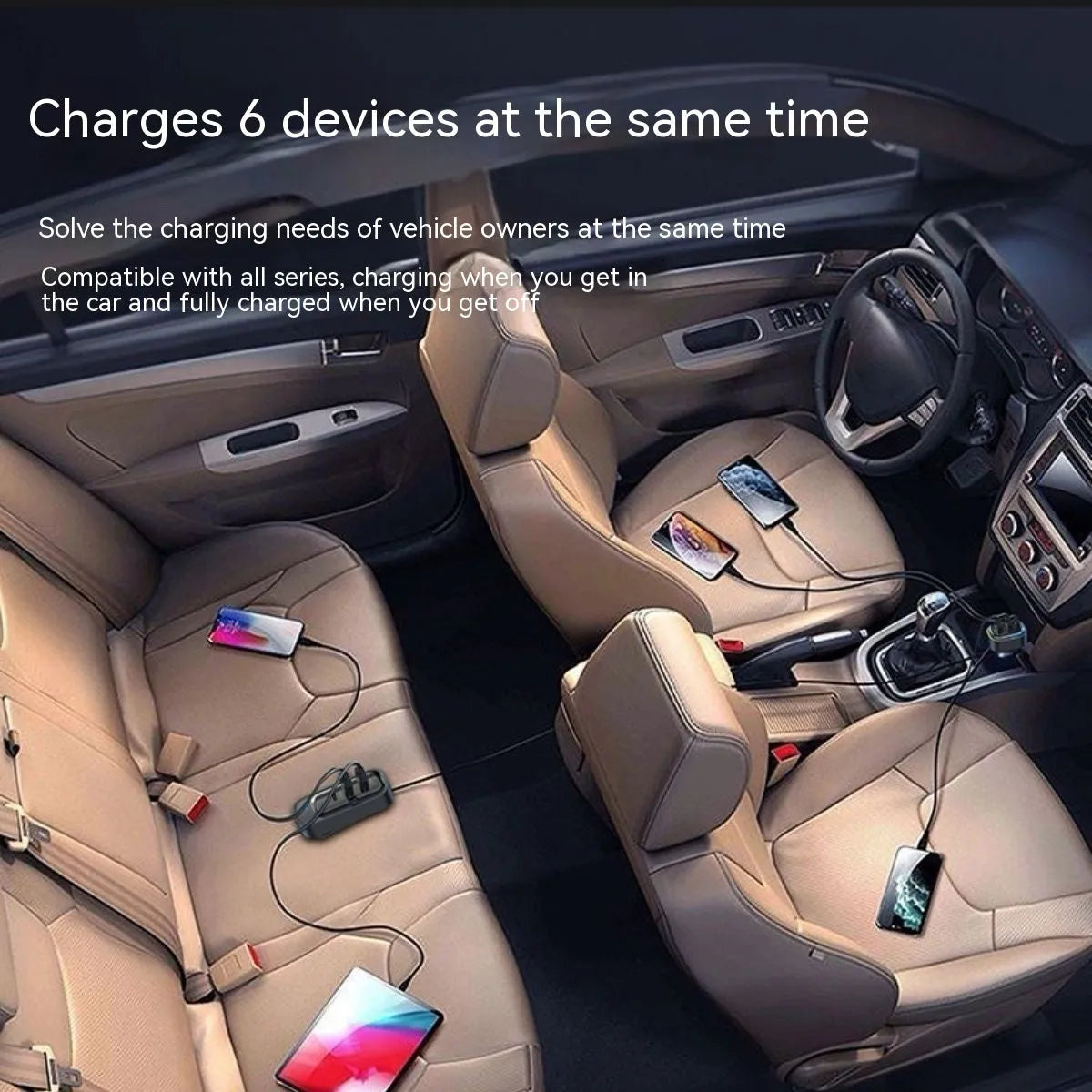 Automatic retractable car charger with four USB ports for fast charging in vehicle