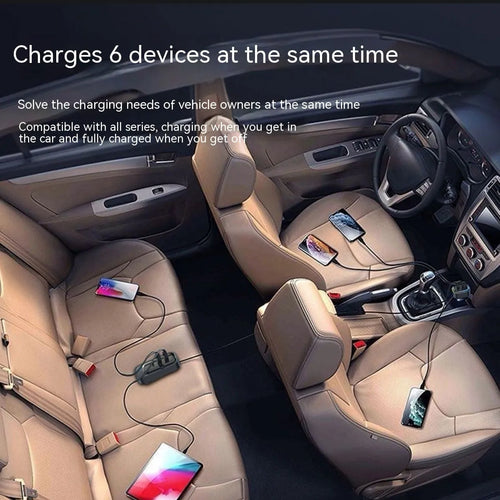 Automatic retractable car charger with four USB ports for fast charging in vehicle
