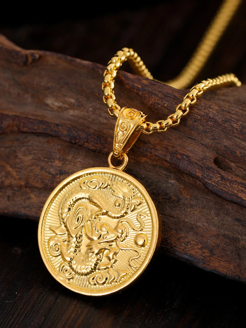 Retro titanium steel round hip hop style pendant in gold colour