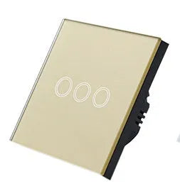 Type 86 tempered glass touch light switch for wall mounting in black, gold, or white.