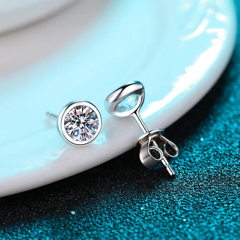 Gold geometric women's earrings with a choice of moissanite or zircon stones on a 925 silver base.