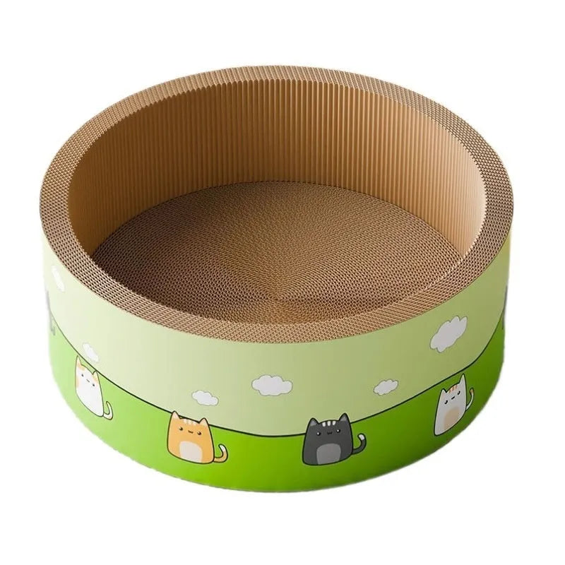 Large round cat scratch board with deep pit design on integrated base in HK Round Pit colour