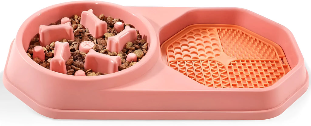 Blue slow feeder dog bowl with maze pattern and non-slip base for small medium dogs.