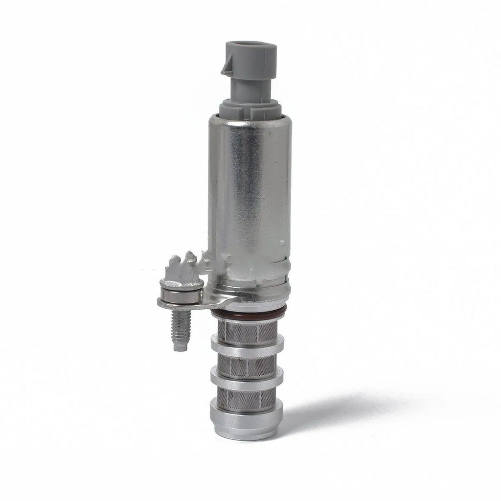 Pair of metal VVT oil control solenoid valves for Buick and Chevrolet car engines.