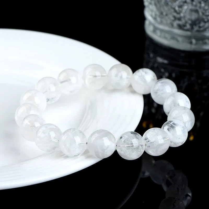 Women's natural blizzard snowflake round crystal bracelet with geometry beads in choice of colour and size