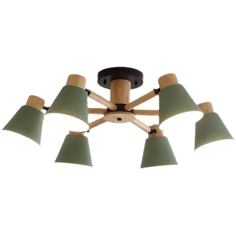 Nordic macaron ceiling pendant lamp with ironwood frame in multiple head configurations