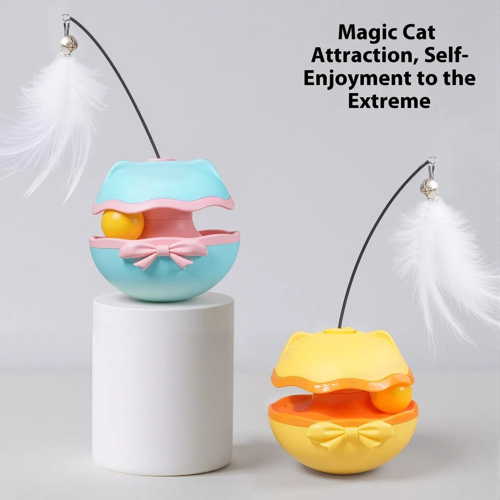 Electric cat toy tumbler with self-moving action in lemon yellow, sky blue, or soft fog grey plastic construction