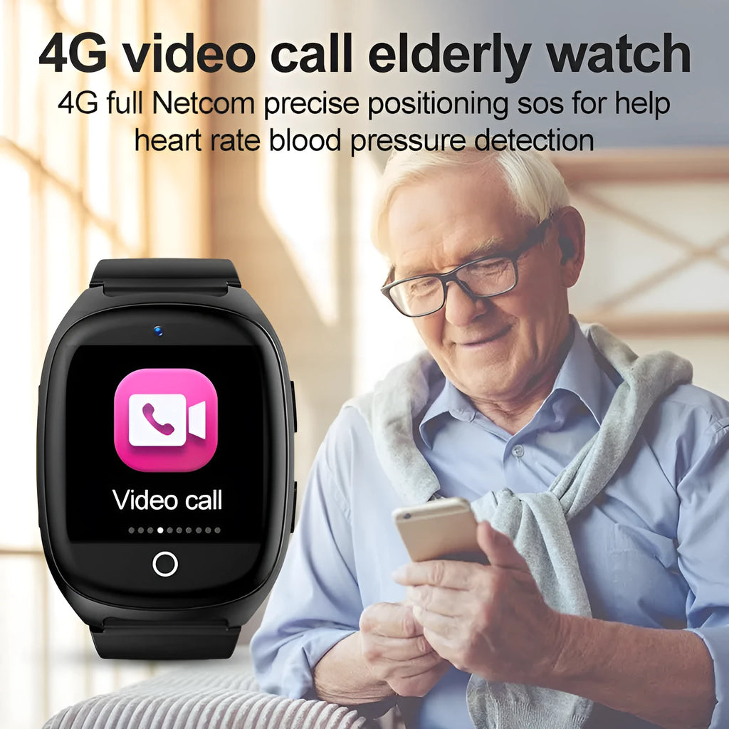 Black GPS smart watch with 1.54-inch touch screen displaying health metrics and SOS function.