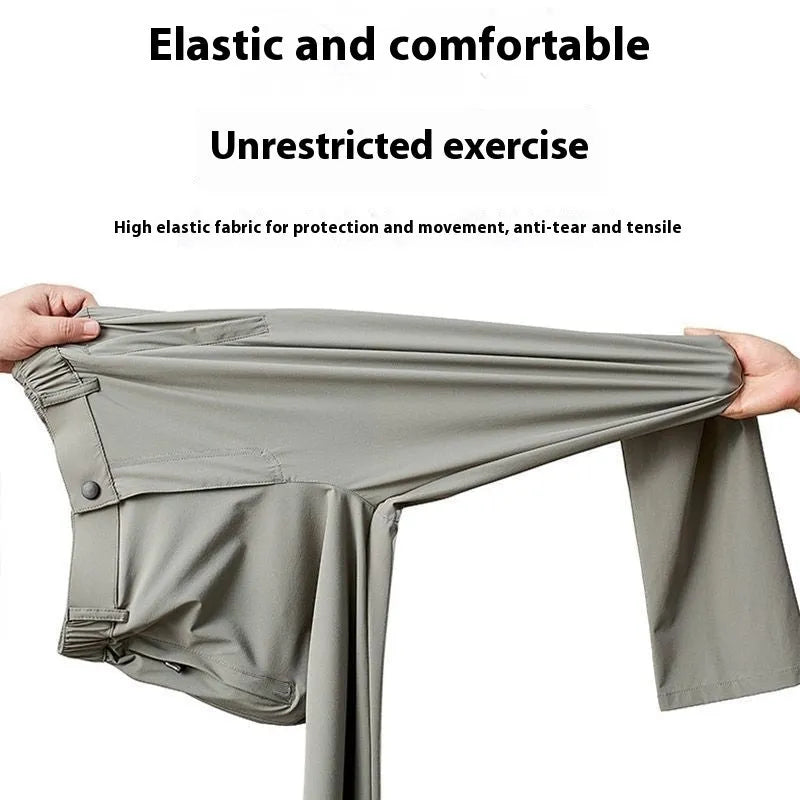 Men's ice silk straight loose trousers with elastic waist in black colour
