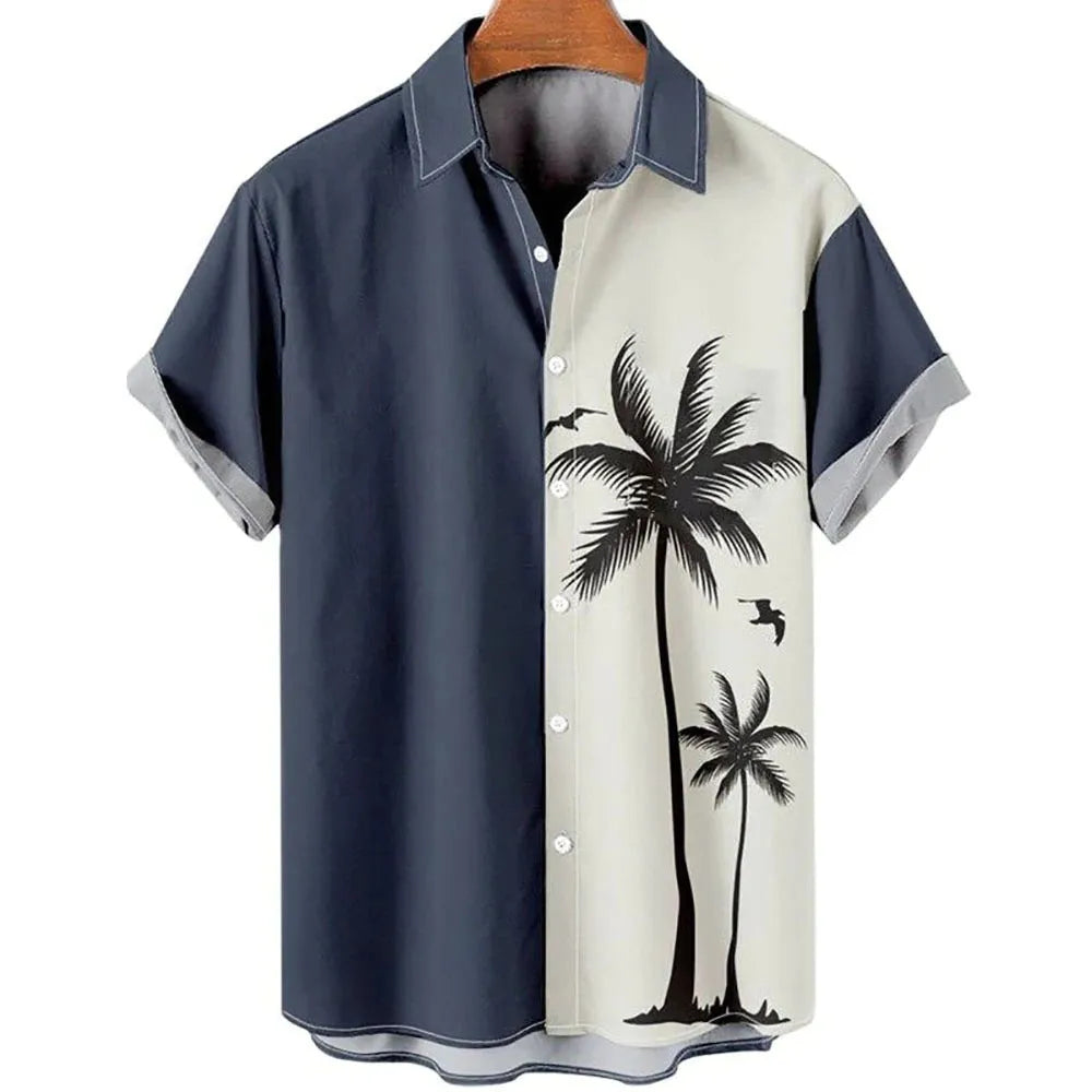 Men's slim fit floral print beach shirt with 3D digital pattern on polyester fabric