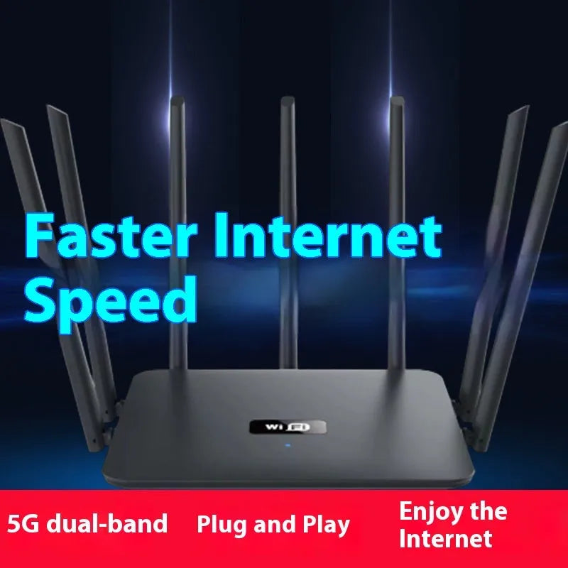 White dual-band 5G router with multiple adjustable antennas for whole-house Wi-Fi coverage