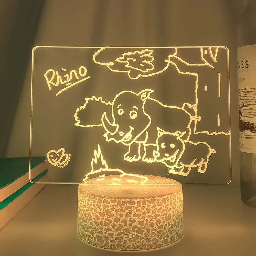 Black crack touch colour 3D acrylic message board night light with remote control and stylus on desk