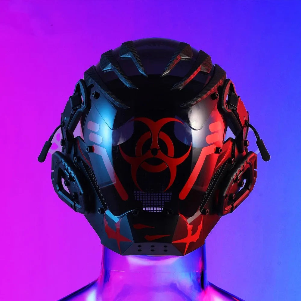 Black full face sci-fi prop helmet with tech creative design, model CYBER04