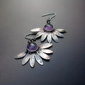 Purple resin gemstone Bohemian earrings with animal zodiac details and alloy construction