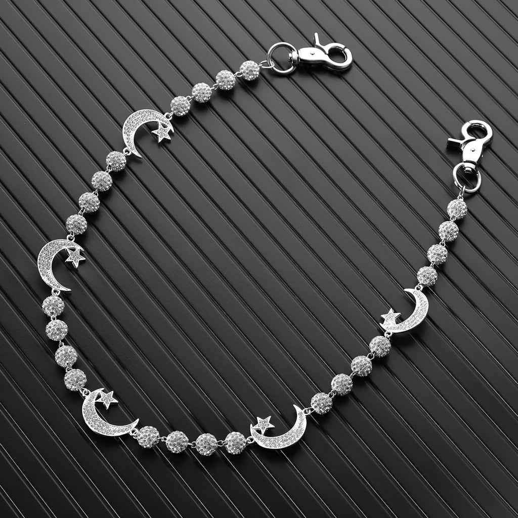 Full rhinestone ball waist chain in white metal mosaic style for women