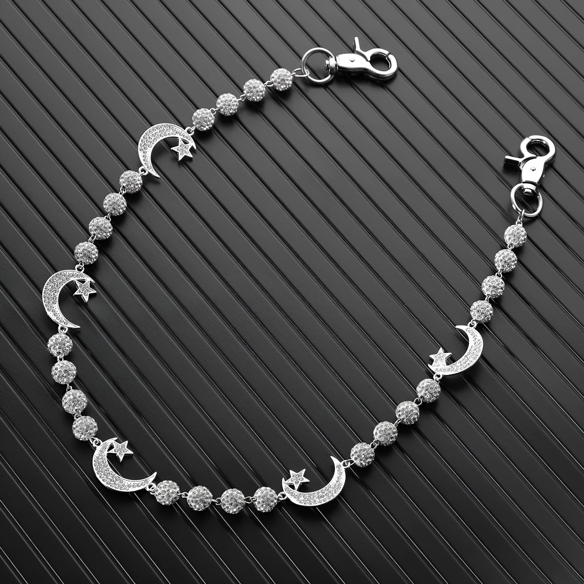 Full rhinestone ball waist chain in white metal mosaic style for women