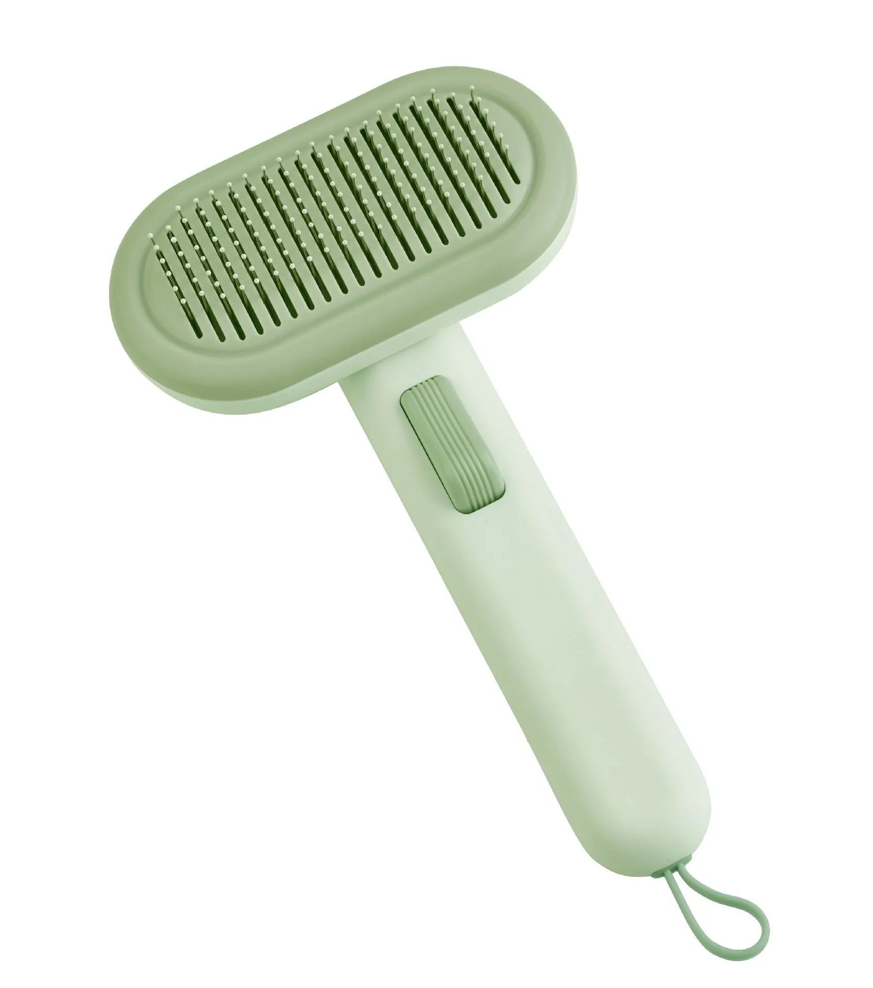Large pet hair removal comb with stainless steel blades and ABS handle in light green