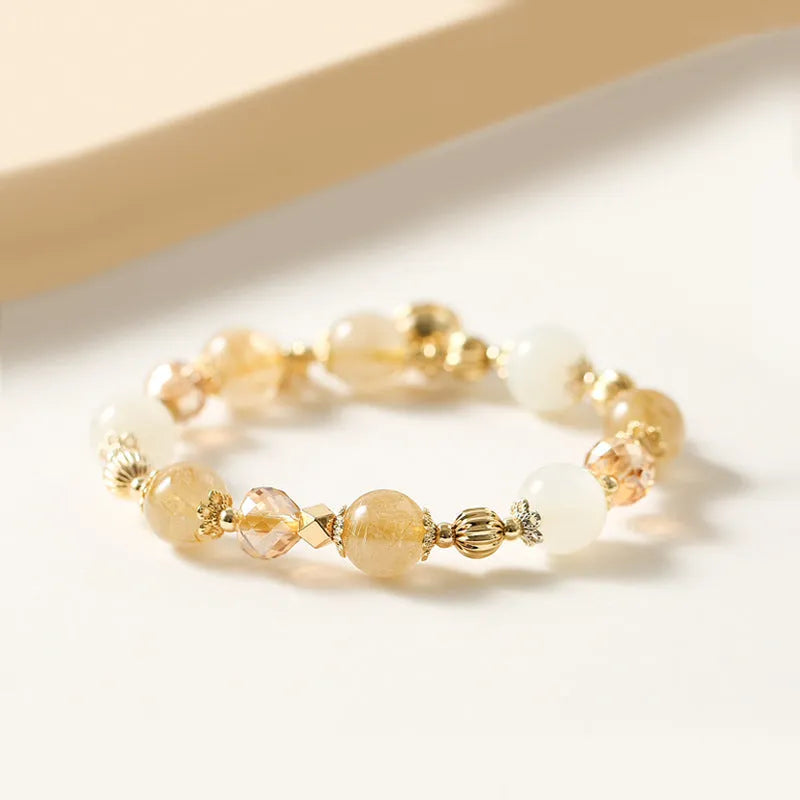 Gold electroplated rutilated quartz bracelet with Korean style design and Lucky Fortune colour