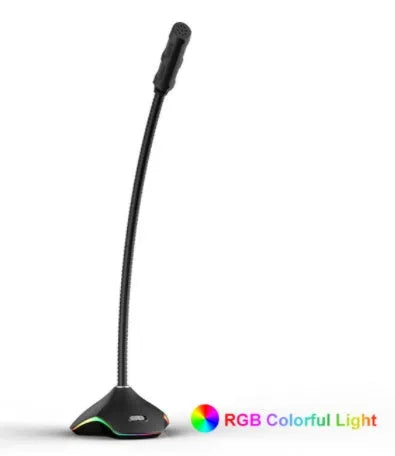 Black wired computer microphone with 3.5mm jack, pop filter, and desktop stent for recording and meetings