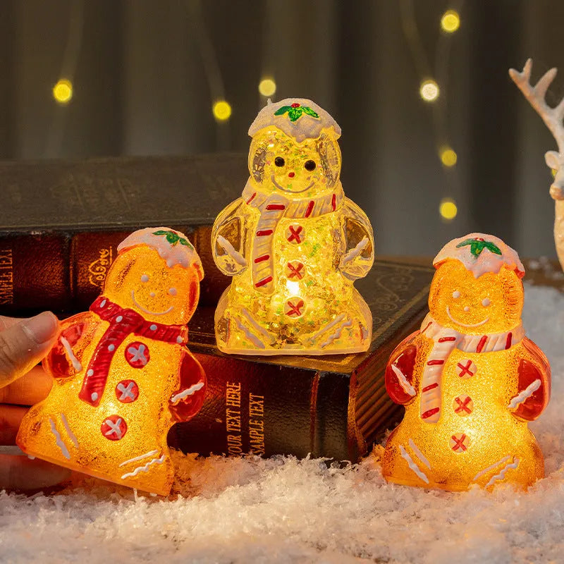 Glowing plastic gingerbread man Christmas ornament with LED light and choice of scarf colours