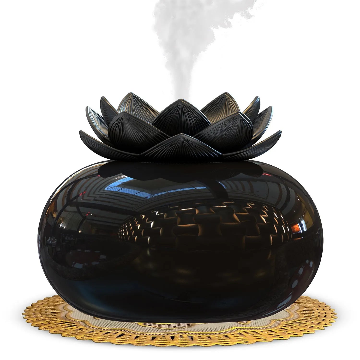 Pure black round USB aromatherapy humidifier with ultrasonic mist outlet