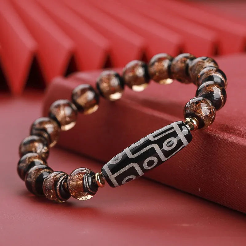 Chinese coloured glaze bracelet with five-colour design featuring snake lucky beads in traditional manual craftsmanship