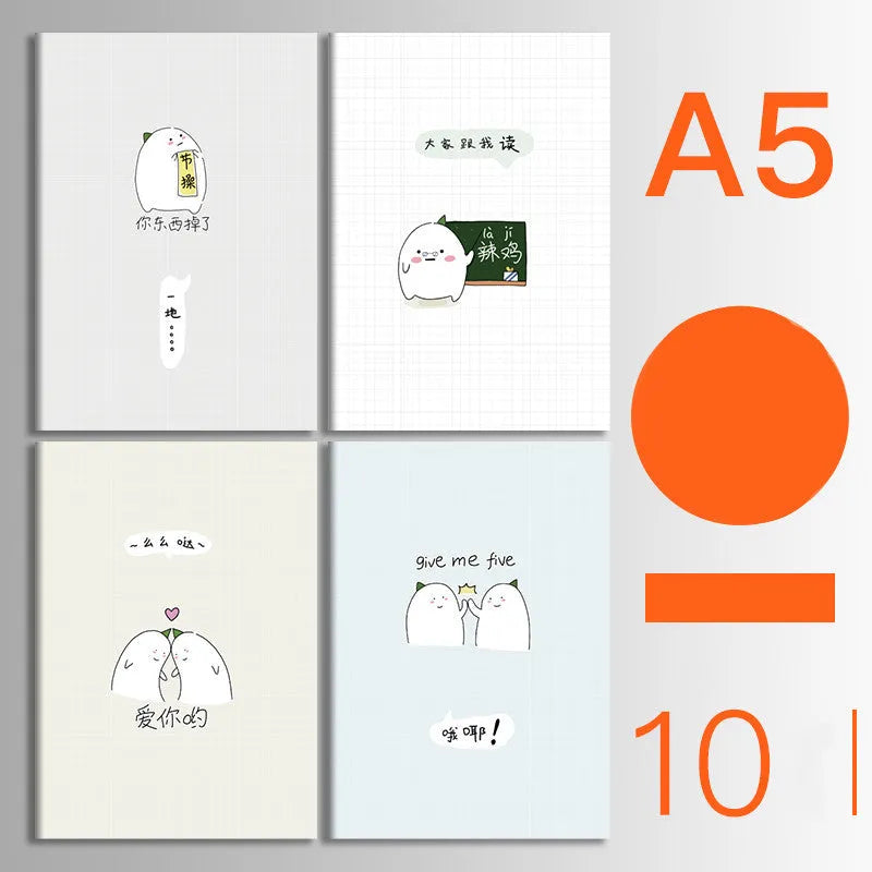 Set of 10 thread-bound softcover notebooks in various designs including kraft paper and printed patterns