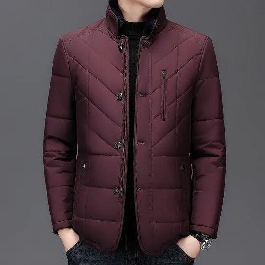 Men's solid colour winter coat with side seam pockets in dark blue, wine red or dark green