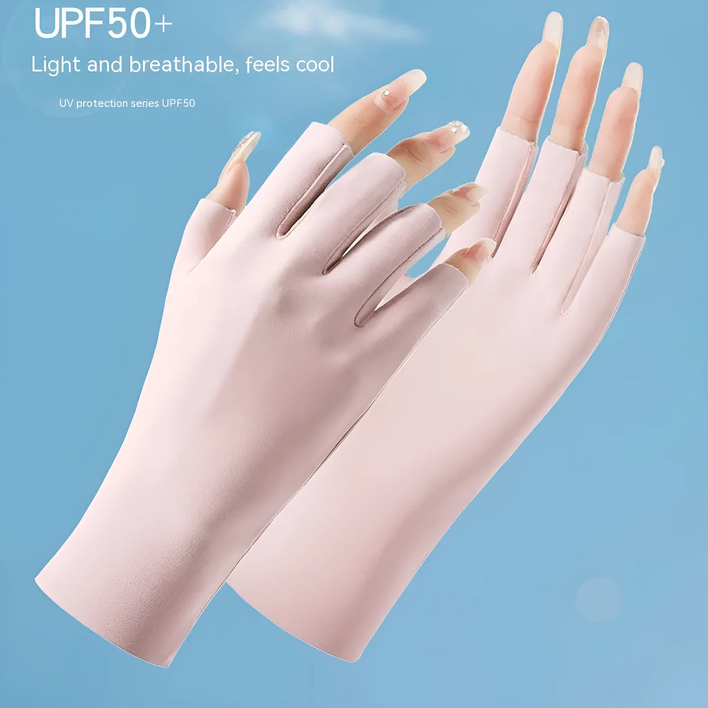 Women's thin ice silk sunscreen gloves with UPF50 protection in multiple colours