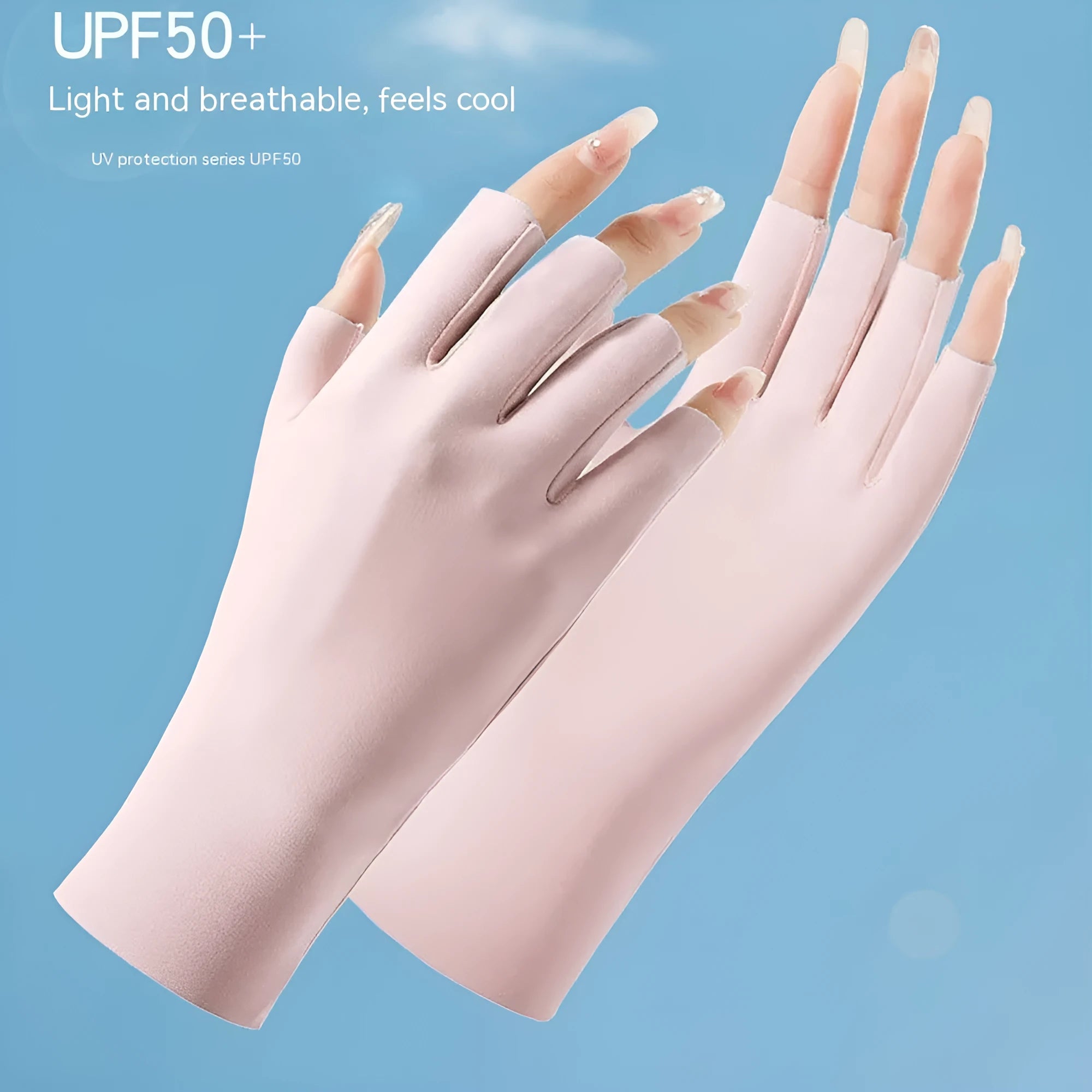 Women's thin ice silk sunscreen gloves with UPF50 protection in multiple colours