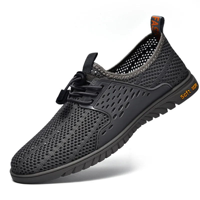 Men's mesh casual summer shoes with elastic band closure in black colour option
