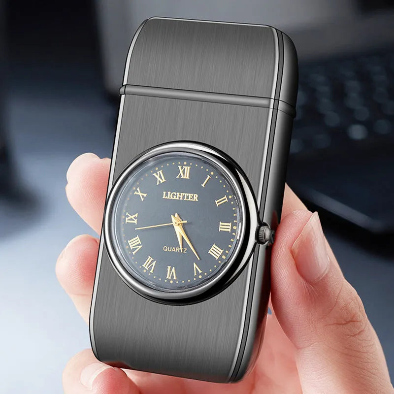 Electronic watch cigarette lighter with LED flashing lamp in multiple metal finishes