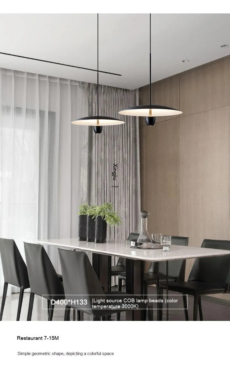 Black modern minimalist chandelier with warm light, 400mm size