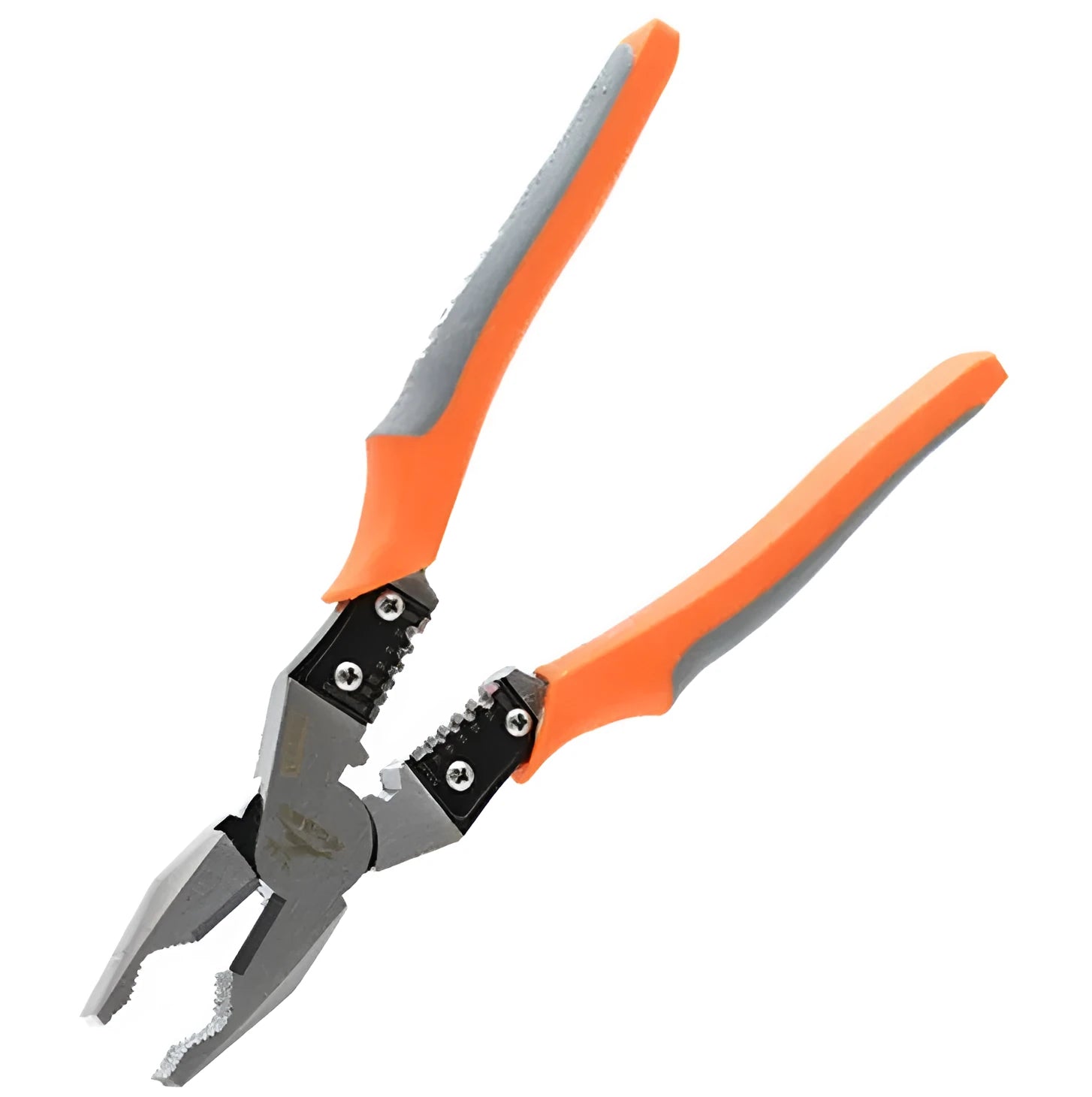 Orange-handled 9-inch multi-function wire cutter pliers with chrome steel clamp head